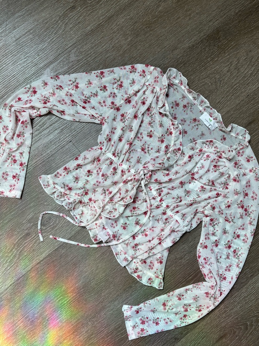 Women's Pink Floral Ruffle Tie-Front Blouse